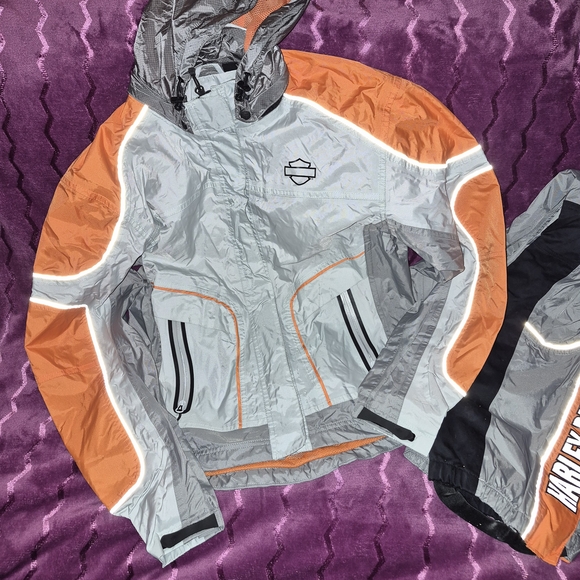 Harley Davidson Womens Mid Point Colorblock Water Proof Rain Suit Size Large - Picture 2 of 10